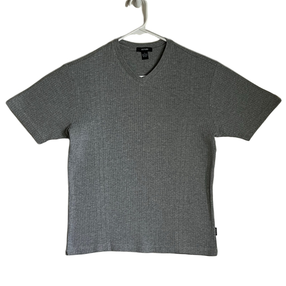 Alfani Gray V-Neck Short Sleeve Ribbed Shirt